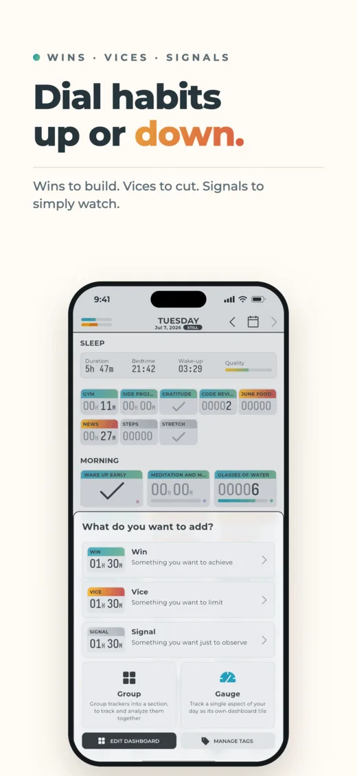 Levvero — Dial habits up or down.